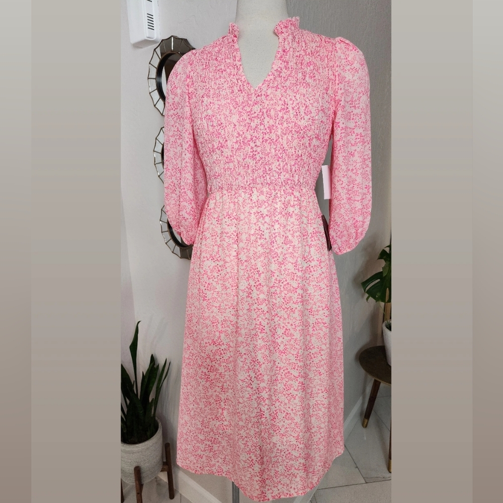NWT Floral print gathered long sleeve dress